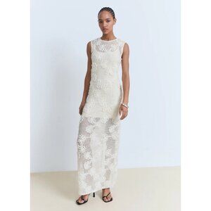 Mango Floral Dress Roses White Sz M